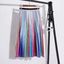 Демисезонный женские Модные Высокая Талия однотонная плиссированная половина Длина эластичная юбка Акции Леди Цвет Фул