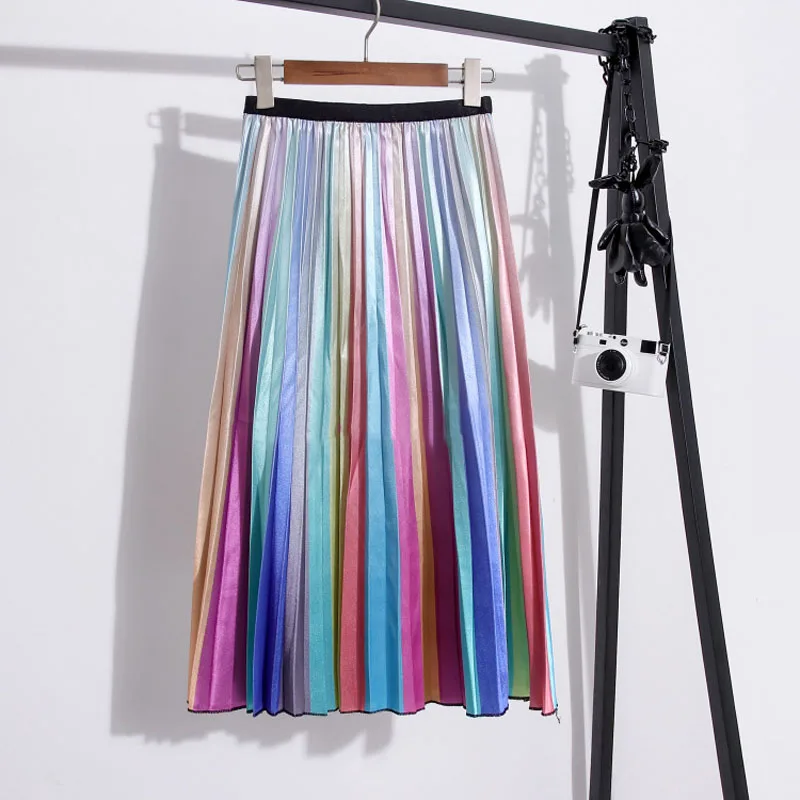 

Spring Autumn Fashion Women's High Waist Pleated Solid Color Half Length Elastic Skirt Promotions Lady Colorful