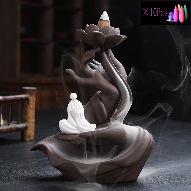 

Backflow Burner Incense Stick Holder Lotus Censer The Little Monk Burner Aromatherapy Buddha Censer Buddhist Decoration