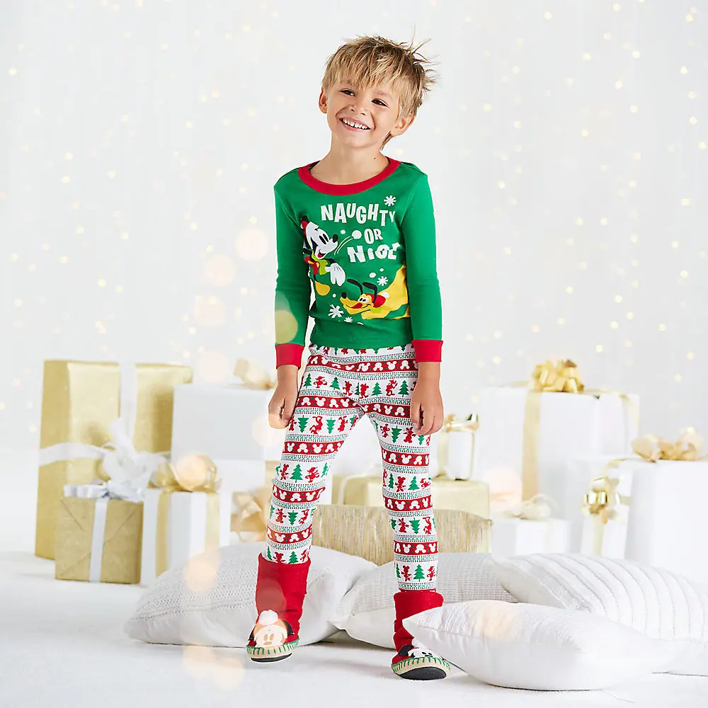 Детская одежда для мальчиков и девочек, пижамный комплект из хлопка, коллекция года, осенне-зимняя Рождественская Детская одежда для сна комплект из 2 предметов, Топы+ штаны, детская одежда, пижамы