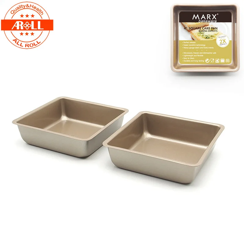 2 PCS Mini 4 Inch Square Metal Cake Pan Mold Baking Pan Dish Mold
