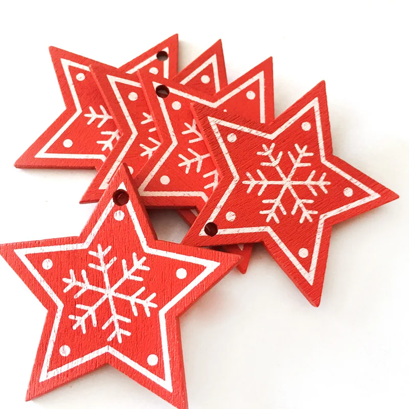 10Pcs 5cm Wooden Chistmas Tree Pendant Ornament New Year Christmas Party Decoration Noel Craft Gift Hanging Supplies - Цвет: 10