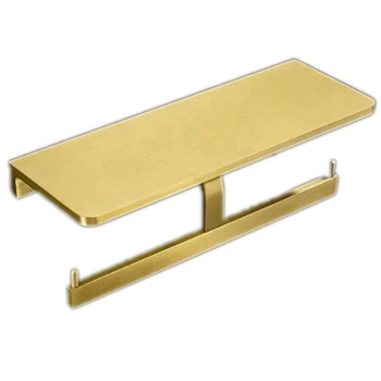 

Toilet Paper Toilet Paper Roll Double Paper Holder Paper Towel Rack Mobile Phone Bathroom Multi-Function Shelf Gold