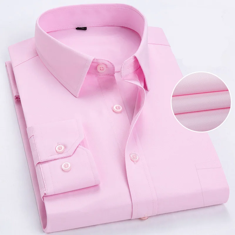 FGKKS, мужские повседневные Рубашки, Топы, мужская деловая Базовая рубашка с длинным рукавом, модная брендовая мужская приталенная Однотонная рубашка - Цвет: Pink Pocket