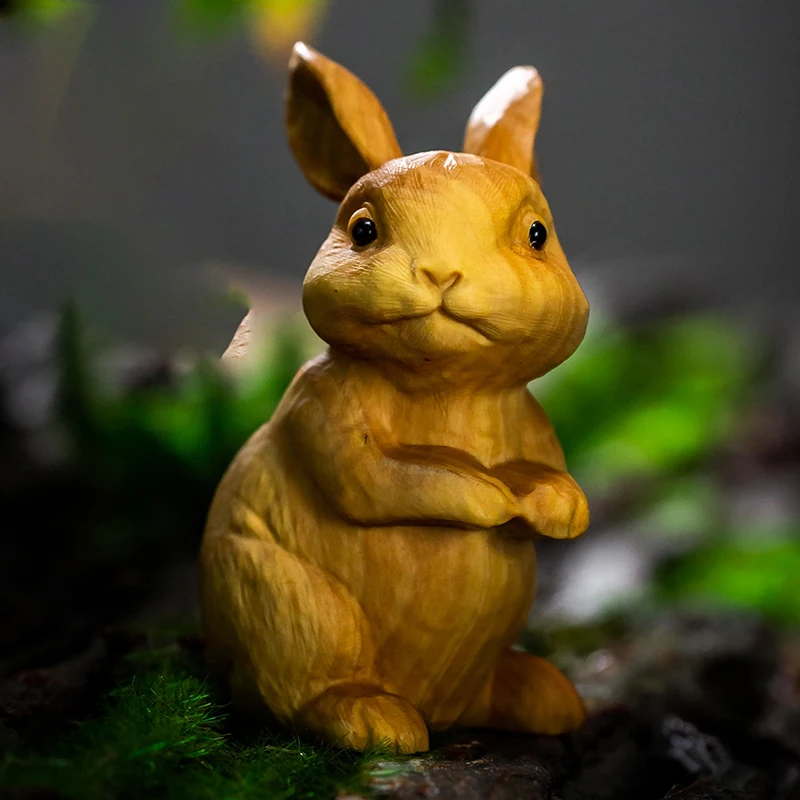 

Boxwood 6 cm Chinese Traditional Animal Sculpture Zodiac Rabbit Mascot Office Decoration Solid Wood Crafts