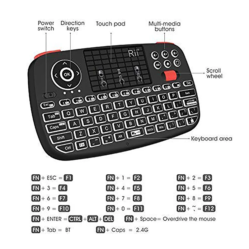 Rii I4 мини Bluetooth клавиатура 2,4 ГГц двойной режим ручной гриф мышь с подсветкой тачпад пульт дистанционного управления для Windows Androi