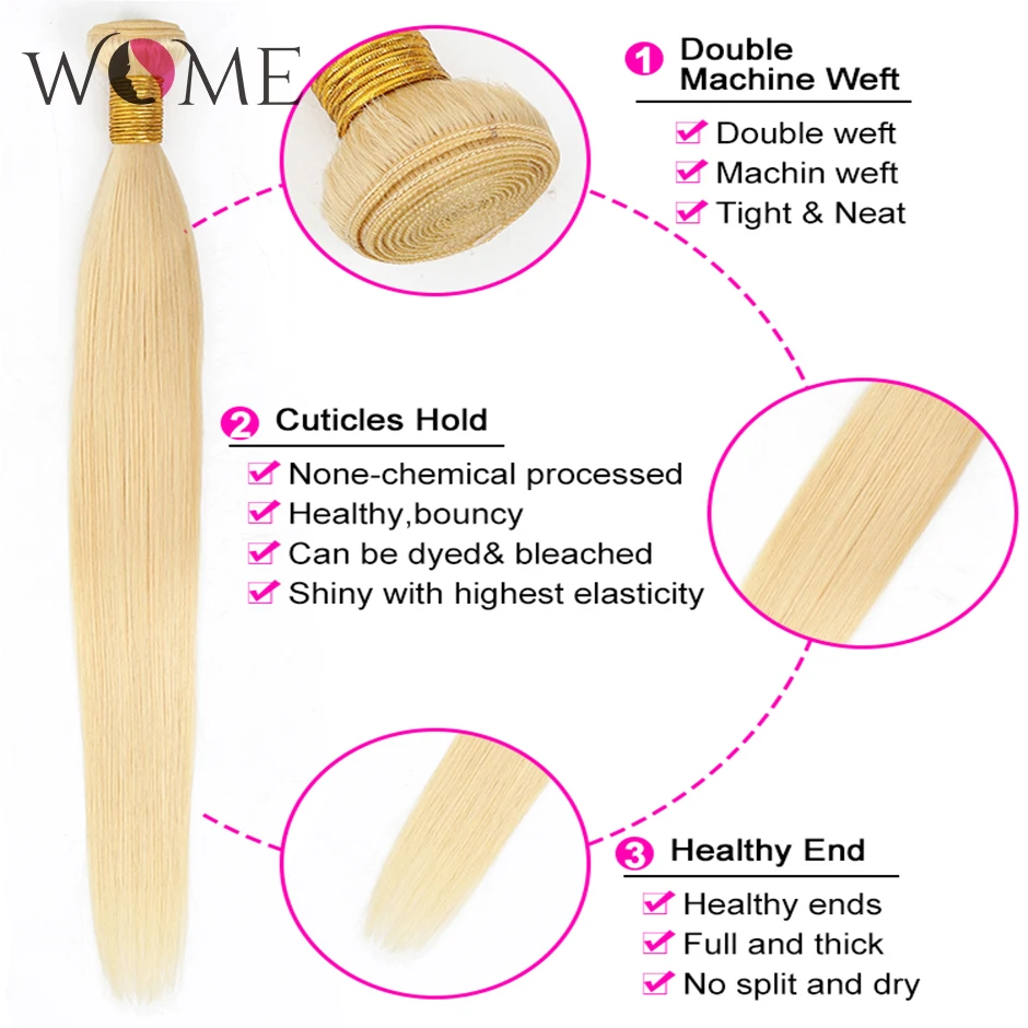 WOME/613 прямые волосы пряди Мёд светлые бразильские человеческие волосы пряди 1/3/4 шт. 10-26 дюймов Волосы remy плетение волос для наращивания