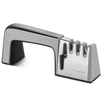 

Knife and Scissor Sharpener, Kitchen knife sharpener 4-in-1 Manual System 3 Stage Knife Sharpening Tool with Non-slip Base and E