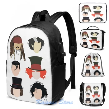 

Funny Graphic print Johnny Depp - Famous Characters USB Charge Backpack men School bags Women bag Travel laptop bag
