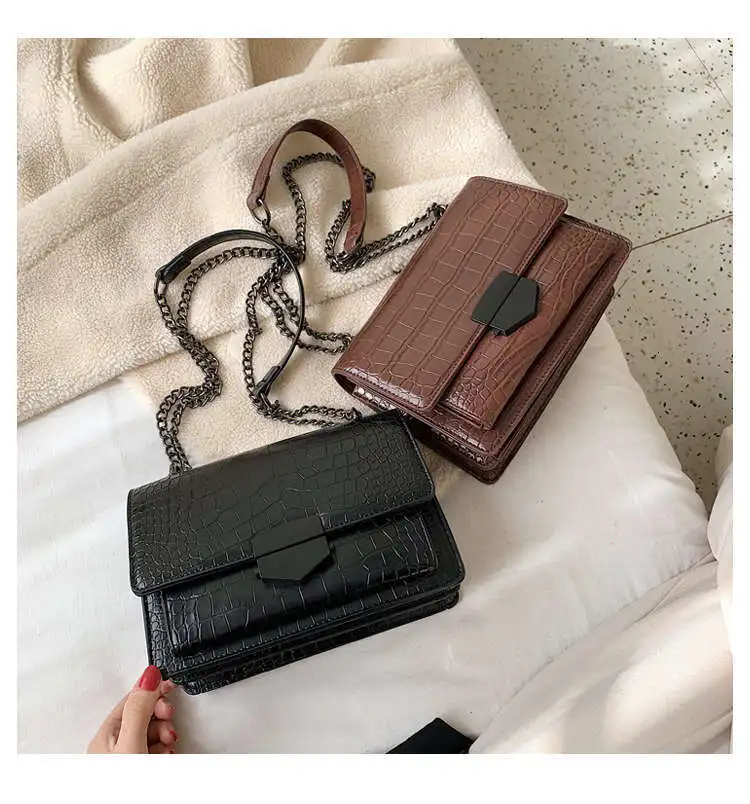 Модная сумка через плечо с крокодиловым узором, новинка, Высококачественная кожаная женская дизайнерская сумка с замком и цепочкой, сумка через плечо