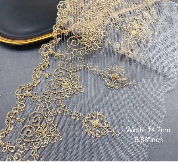 1yard Width:14.7cm (5.88") Exquisite Water-soluble Gold Lace Lolita Skirt Handmade Clothing Accessories (ss-2094) lace garment accessories