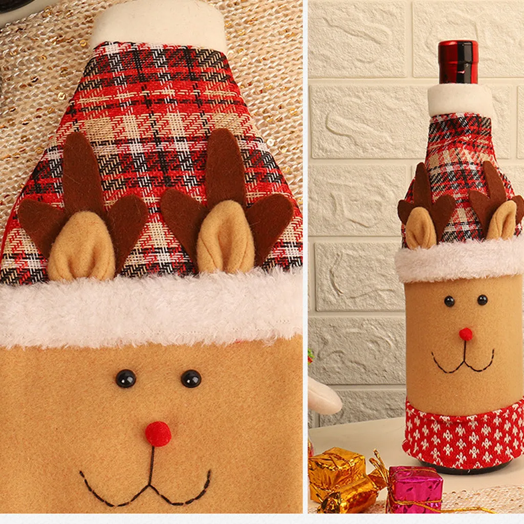 САНТА снеговик олень винная бутылка крышка Рождественский чехол для бутылки вина шампанское одежда наряжаться Pokrowiec Na Wino рождественские вечерние винные крышки