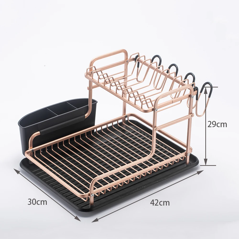 2 уровня шампанское золото нержавеющая сталь алюминий сушилка для посуды