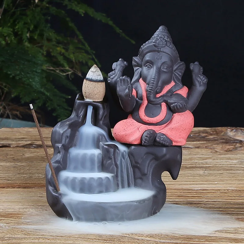 Elephant Flow Censer Purple Clay Ganesha Buddha Statue Buddhism Backflow Incense Burner Zen Tea Pet Home Decor - Image 4