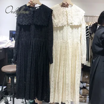 

Ordifree 2020 Summer Autumn Women Lace Dress Long Sleeve Casual Loose Sexy Maxi Beach Dress