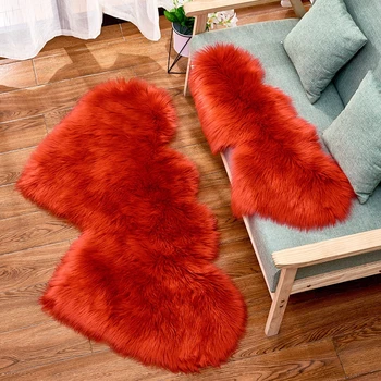 

Fluffy Soft Shaggy Rugs Faux Fur Double Heart Shape Bedroom Bedside Floor Mat Red Pink White Artificial Sheepskin Hairy Carpets