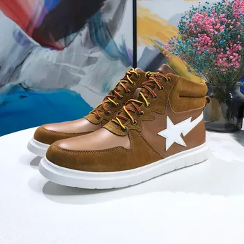 

2020 new factory men's short boots snow boots men's five-pointed star cotton shoes platform shoes men boots genuine leather