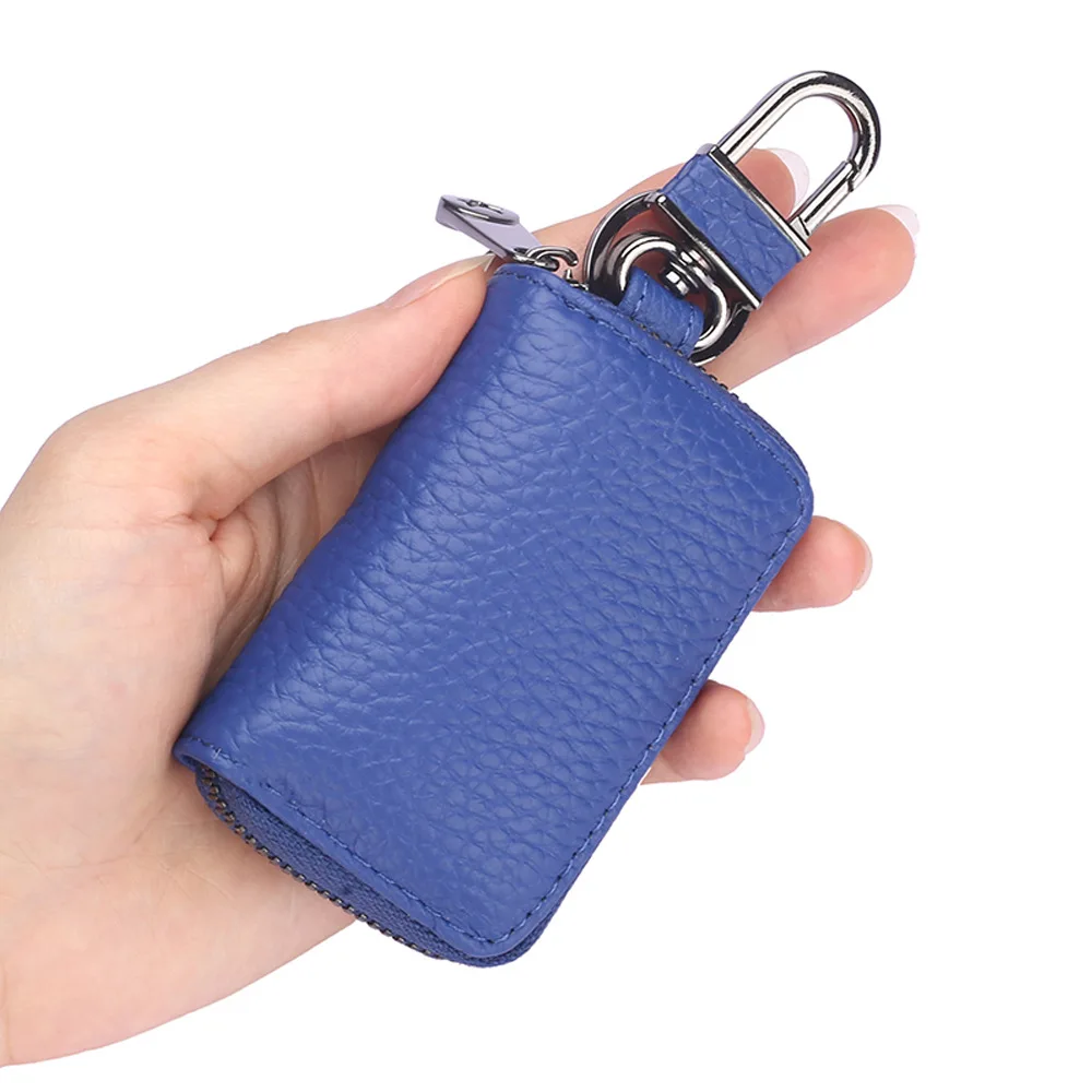 

PACGOTH Simple Genuine Leather Solid Keychain Men Women Key Holder Organizer Mini Zipper Key Case Bag Pouch Purse Housekeeper
