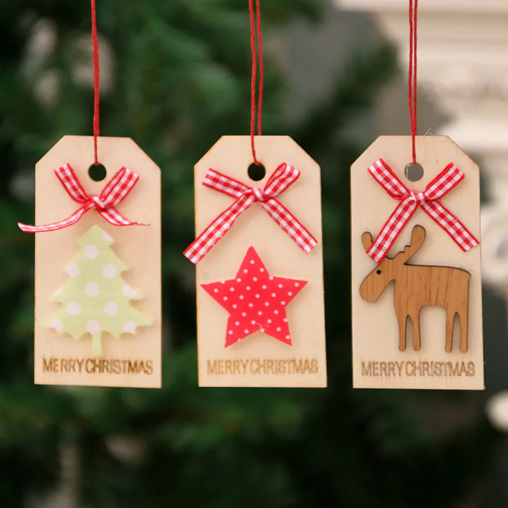 Рождественские украшения Xmas Tree вечерние деревянные подвесные с бантом
