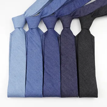 

Cotton Denim Ties Men's Solid Color Tie Narrow 6cm Width Necktie Slim Skinny Cravate Narrow Thick Neckties
