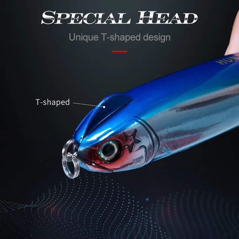 hunthouse slow sinking pencil fishing lure blue stickbait depth 0.2-0.8m S-shaped 130mm 26g seawater seabass hard bait lures