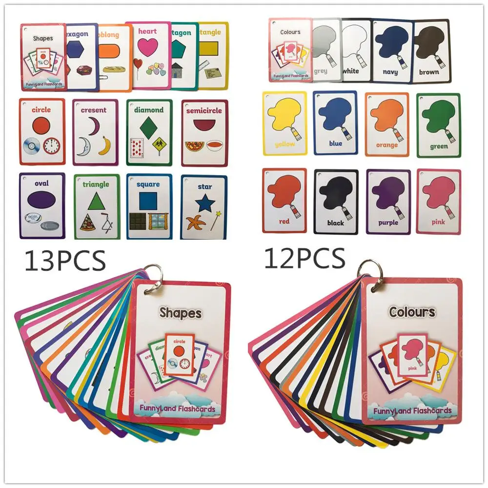 25pcs Set Colors Shapes Learning English Flash Cards For