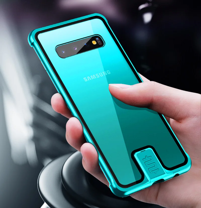 Новое поступление, чехол для телефона, чехол для samsung S10 Plus, роскошный алюминиевый бампер, прозрачное стекло, полное покрытие, пуш-ап