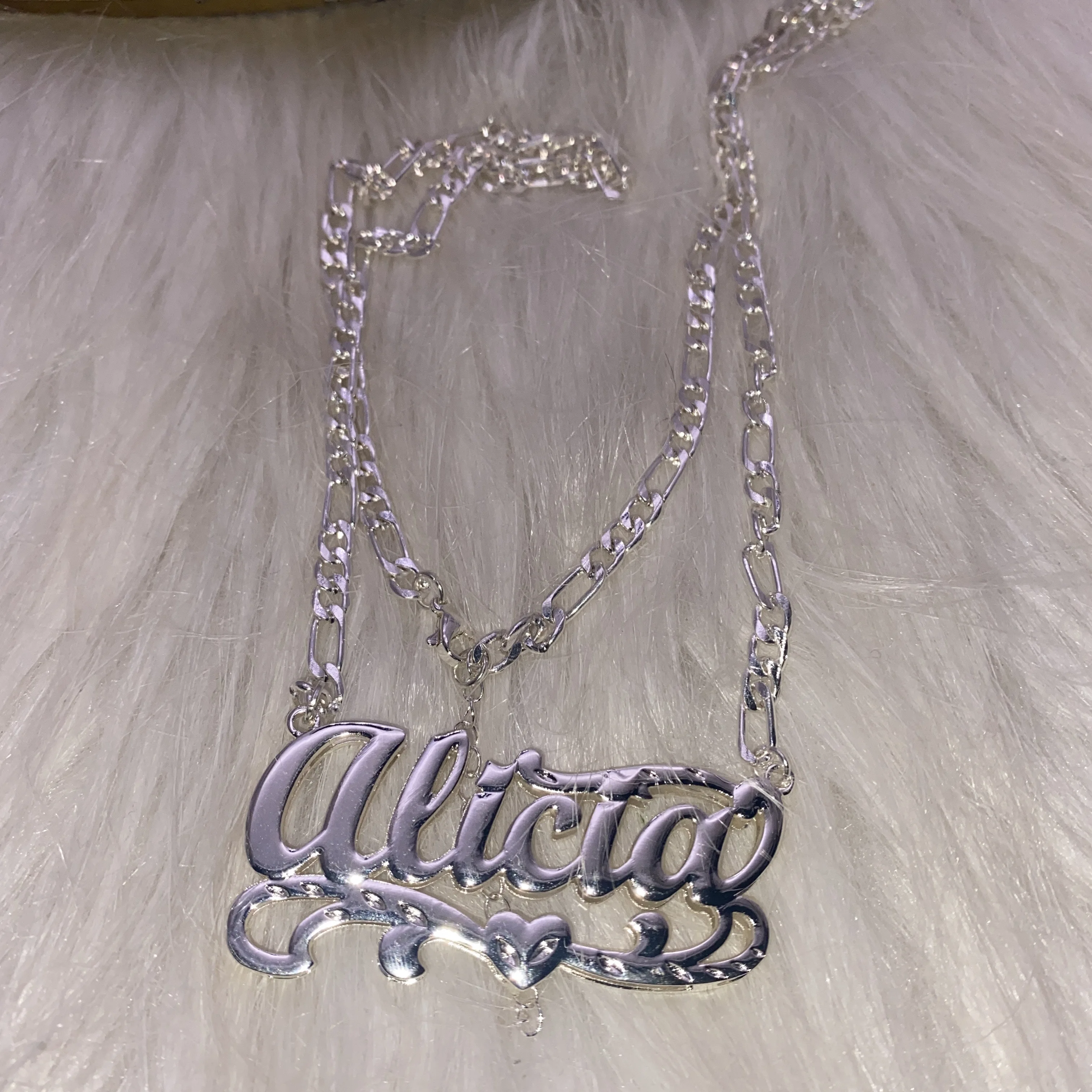 Custom Name Necklace Figaro Chain Double Plated Name Necklace Gothic Stainless Steel Pendants Necklace Personlized Gift for Men