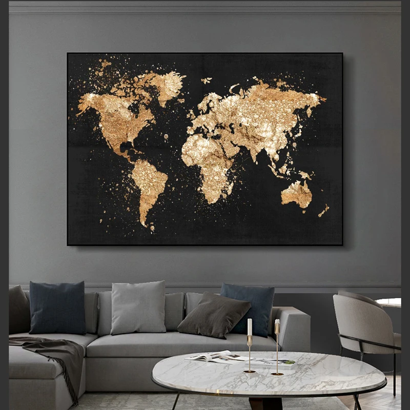 Abstract World Map Canvas Painting Retro Posters and Prints Modern Wall Art Picture for Living Room Study Home Decor