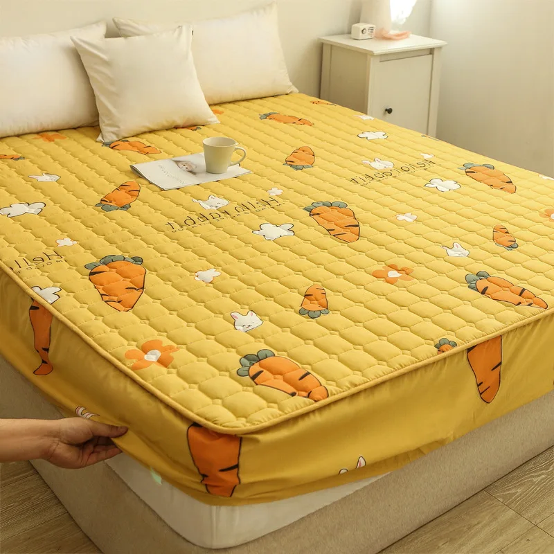

20 Years Spring Cartoon Pattern Bed Cover Non-slip Dust-proof Folder Cotton Mattress Protective Cover Soft Breathable Bedding