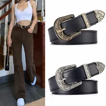 2021 Leather Belts for Women Vintage Pin Metal Buckle Strap Jeans Casual All Match Ladies Adjustable Belts Girls Wide Waistband