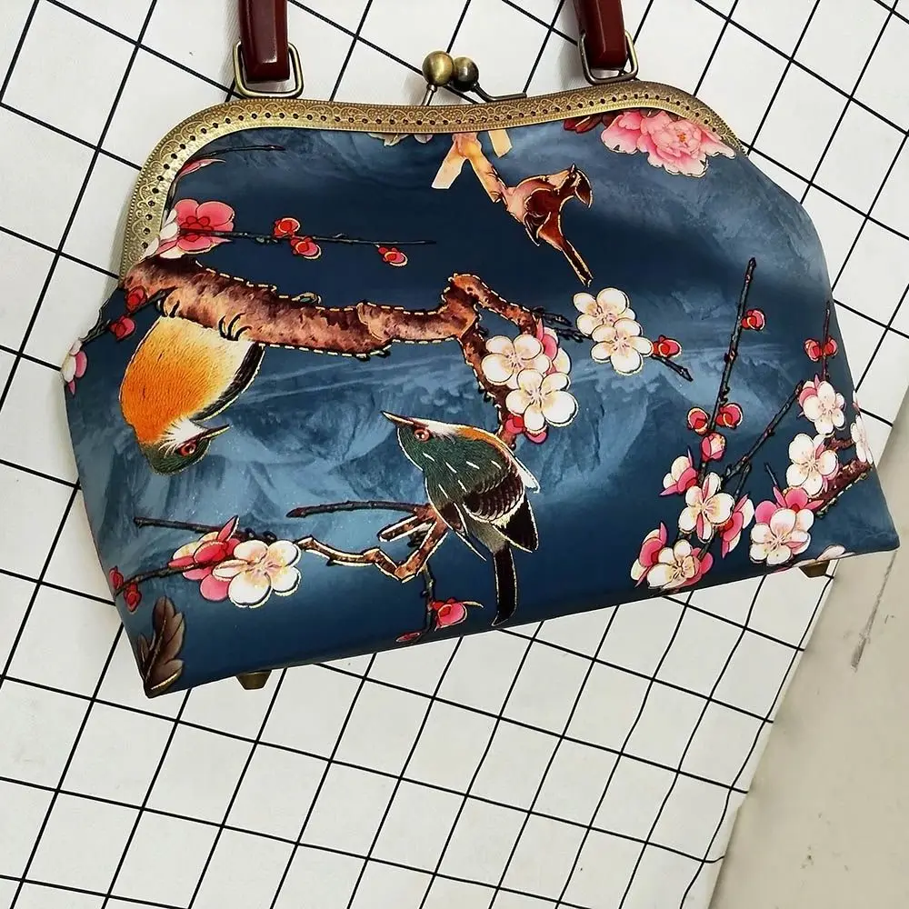 Vintage Flowers Bird Lock Shell Bag Bags Chain Women Shoulder Crossbody Bag Wood Hand Women's Handbags Purse