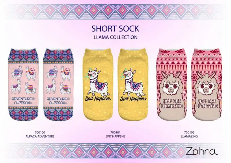 Zohra New Style 3D Digital Printing Alpaca Women's Low-Cut No-show Socks Short Socks Adult Hidden Short Socks mo so hot u wa