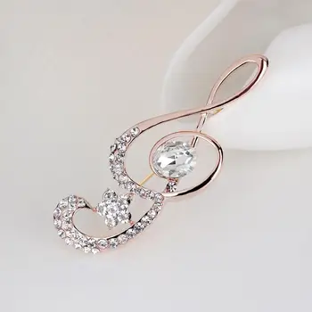 

New Rose Gold Plated Rhinestone Music Note Brooch Pin Clothing Accessories Note Brooch Wholesale Jewelry Holiday Gift 10pcs