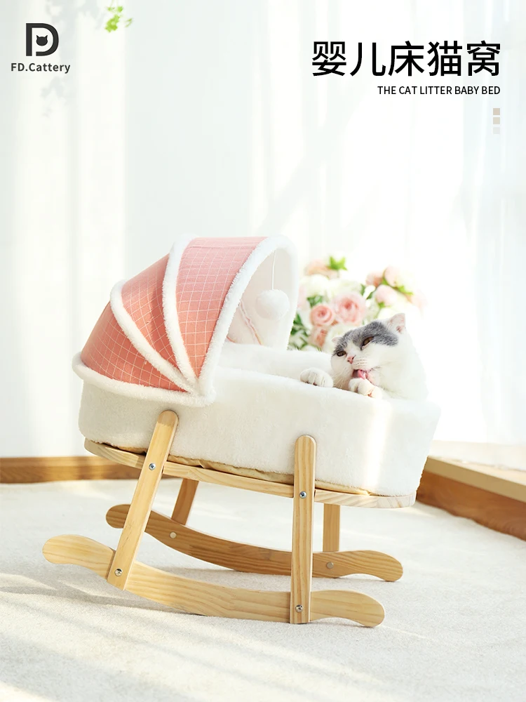 

Winter Soft Cat Bed Warm Semi-closed Removable Washable Dog Warm Cat House Wooden Pet Bed Sleep Christmas Pet Supplies AA60MW