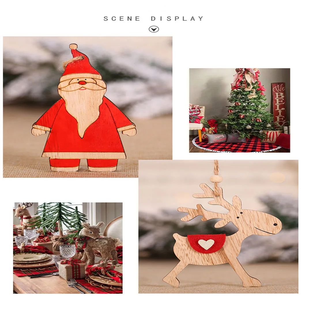 Новинка, Рождественская деревянная елка, украшение, подвеска, шарм, Деревянный Санта, снеговик, ангел, украшения