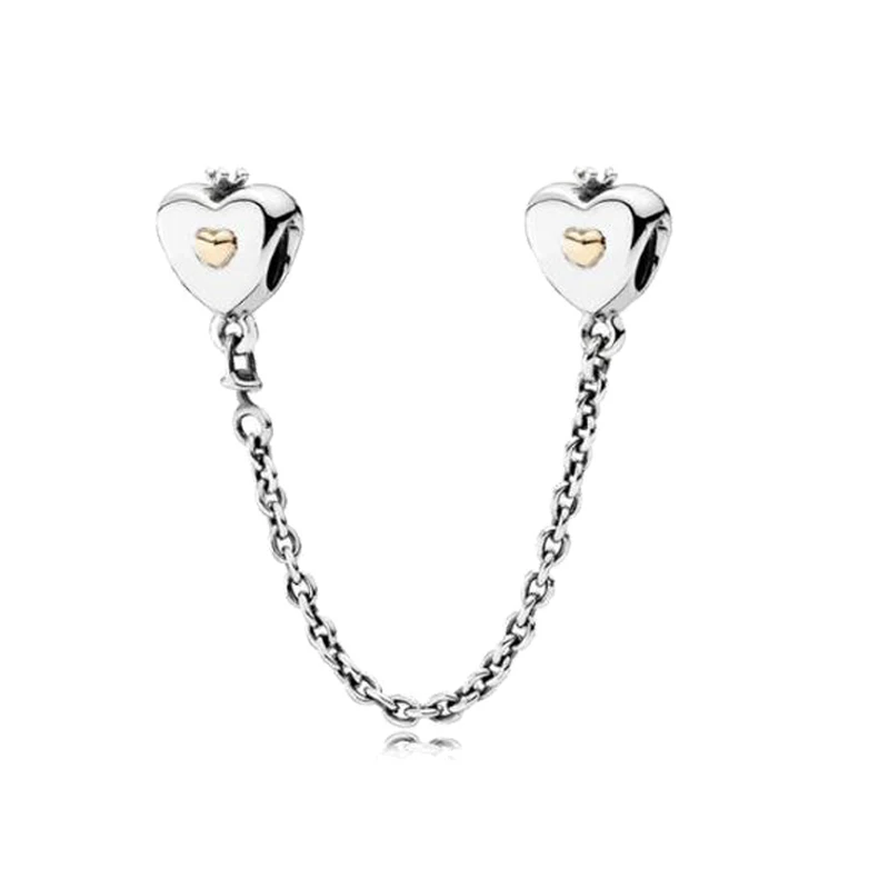 Free Shipping Real 925 Sterling Silver Gold Color Love Heart &amp Crown Safety Chain Fit Pandora Bracelet Necklace Diy Jewelry | Украшения