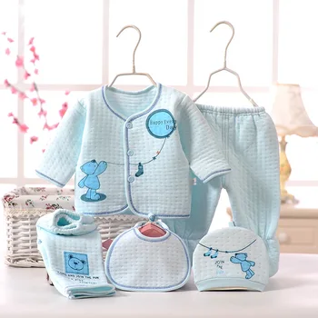 

Baby Clothes set Newborn Boys Girls Soft Pajamas Cartoon Print Shirt Pants Hats Bibs 5pcs Cotton clothing 0-3M