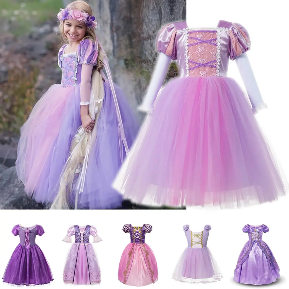 Kids Tangled Magic Hair Princess Dress For Girl Purple Lace Party Prom Costumes Halloween Ball Gown Wedding Flower Clothing | Детская