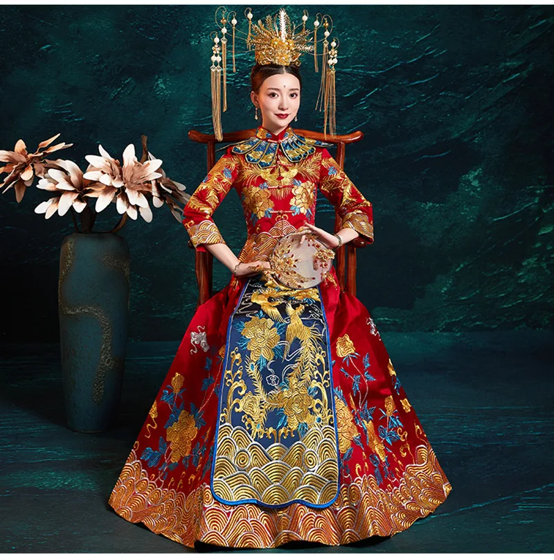 Китайское традиционное свадебное платье Cheongsam длинное Qipao красное платье с вышивкой в восточном стиле Китайский магазин одежды Vestido Chino
