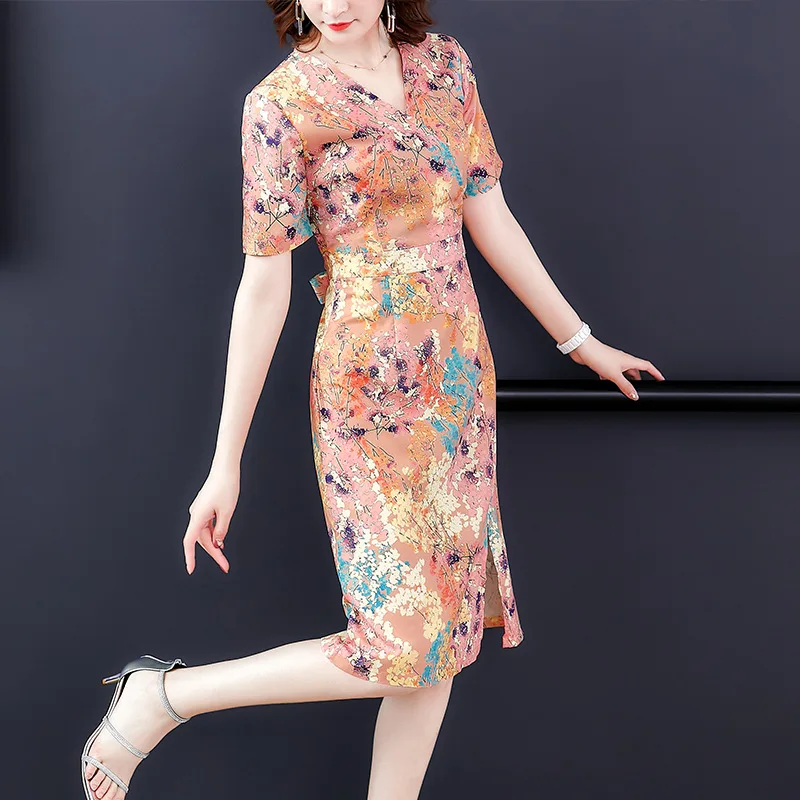 

Feminine Dress Chiffon Summer 2019 New Style Mid-length Elegant Waist Hugging Slimming Floral-Print One-step Skirt