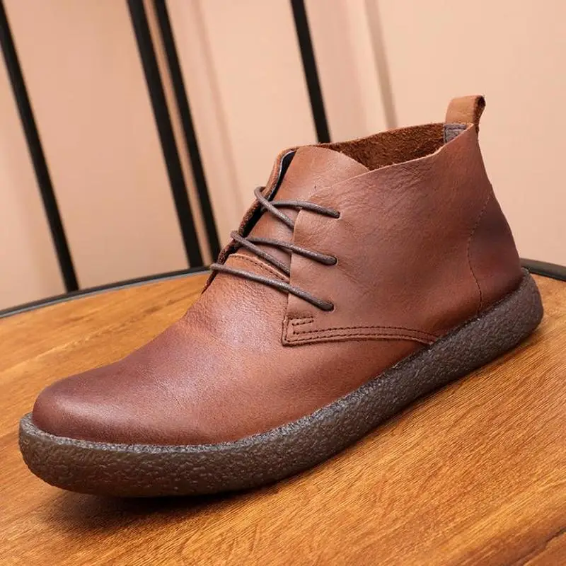Men Leather Boots Vintage Genuine Leather Ankle Boots Spring Autumn