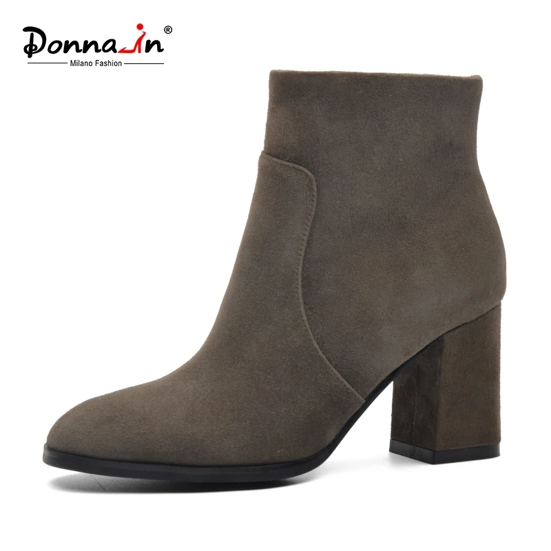 Donna в 2017 телячьей кожи короткие сапоги женские кожаные ботинки челси толстый высокий каблук ботильоны