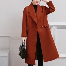 Однотонные свободные длинные кашемировые пальто для женщин больших размеров теплые зимние шерстяные пальто куртки женские корейские осенние шерстяные пальто верхняя одежда