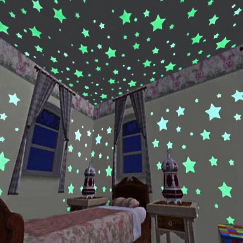 1 Set Luminous Wall Stickers For Kids Bedroom Accessories Nursery Glow In The Dark 3D DIY Stars Moon Home Decoration | Дом и сад