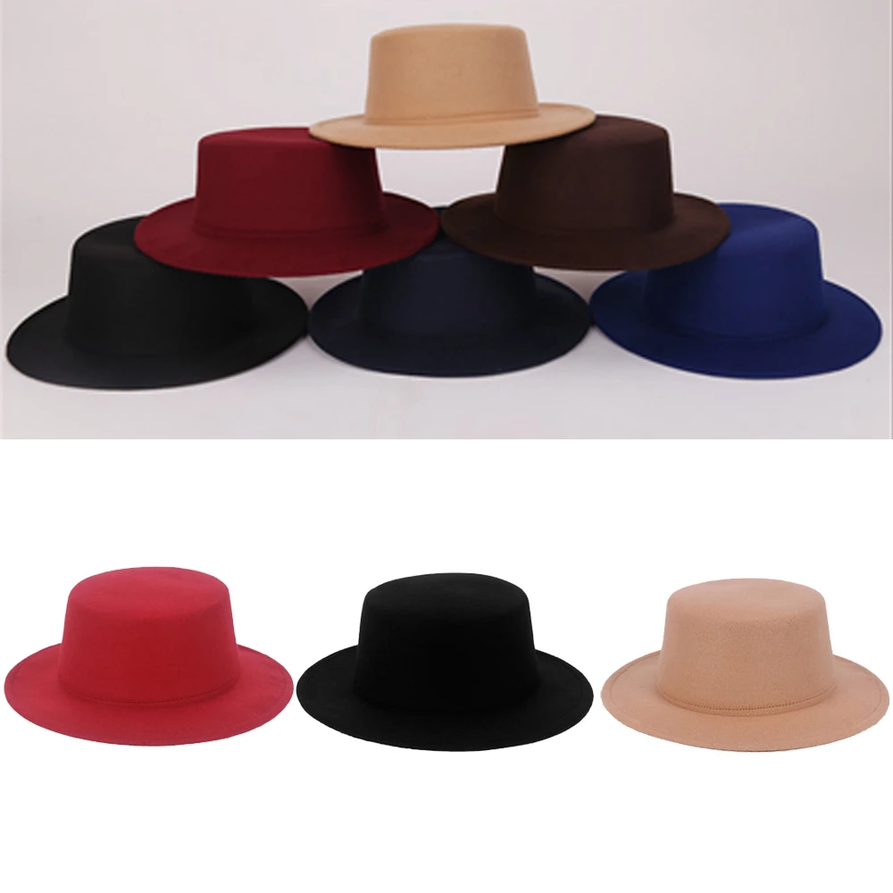 Fedoras Женская Мужская Зимняя шерстяная теплая Панама с широкими полями Уличная Повседневная однотонная фетровая шляпа в стиле джаз Кепка