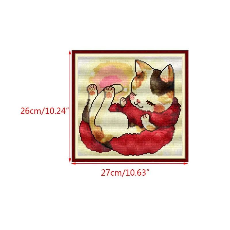 Красный шарф кошка DIY ручной работы Рукоделие граф 14CT печатных вышивки крестом вышивка Q6PE