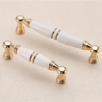 Luxury Gold With Ceramic Handles Wardrobe Drawer Pulls Kitchen Cabinet Knobs Furniture Handles Hardware Accessories