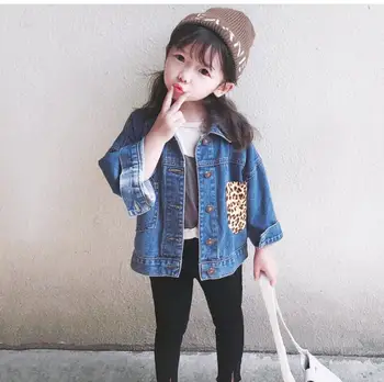 

6pcs/lot Autumn girls Jacket fashion denim Coat leopard kids coat 2-7T sylvia 601375023872