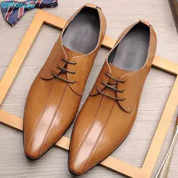 QYFCIOUFU/деловые мужские модельные туфли в британском стиле с острым носком; модные свадебные туфли из натуральной коровьей кожи; мужские